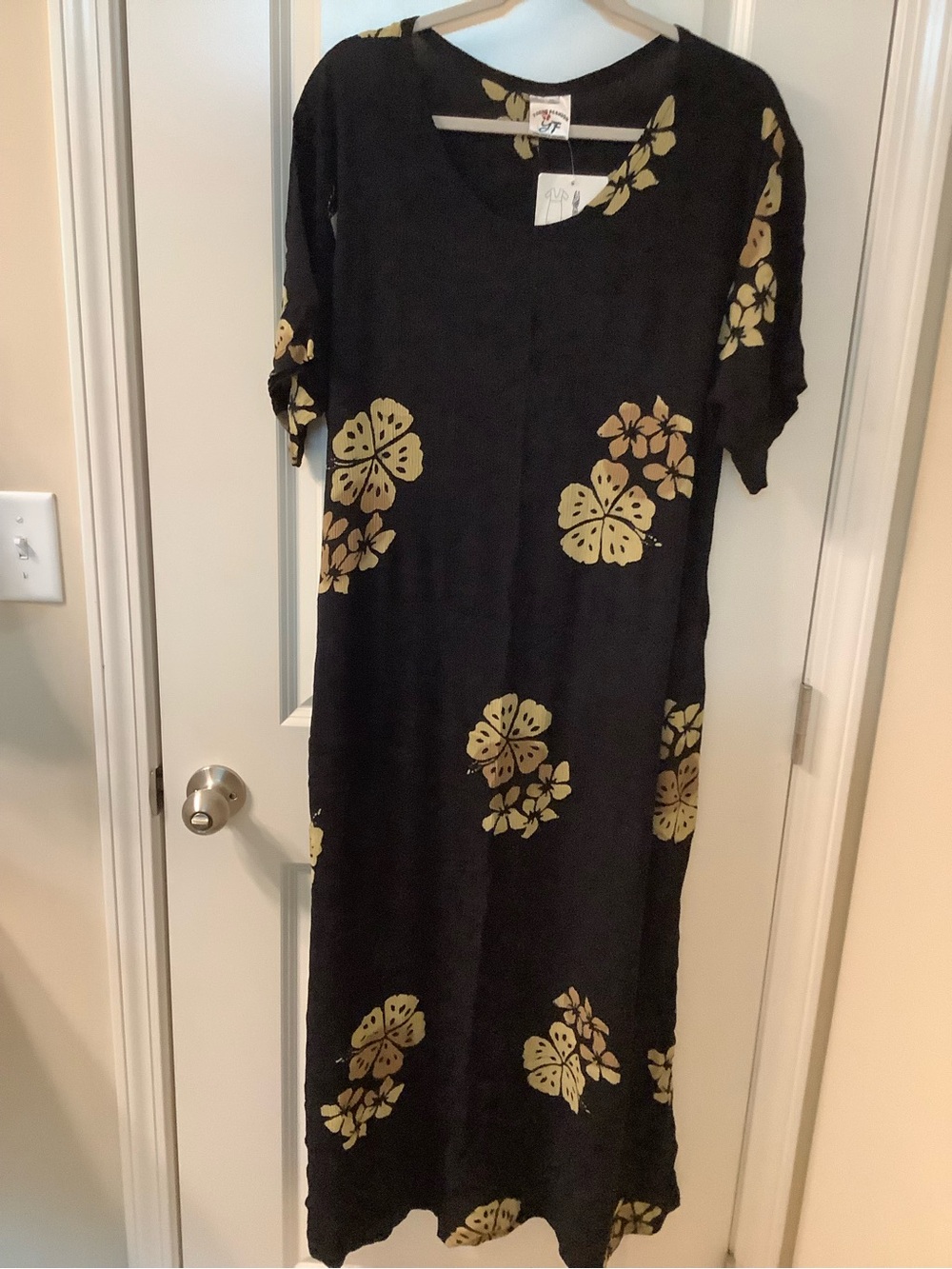 Black Maxi Dress with Gold Floral Print - Young Fashion purchased in Hawaii